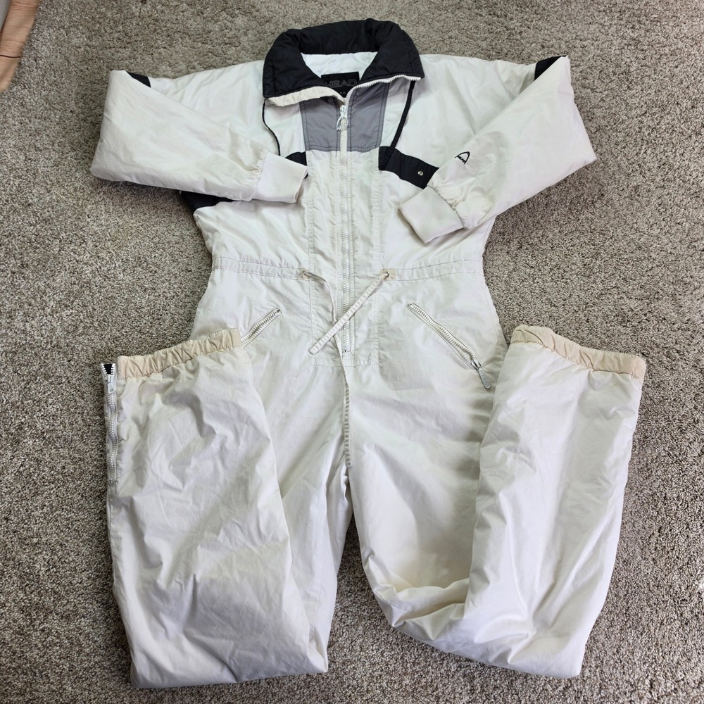 VINTAGE HEAD Ski Suit Womens Large‎ White Insulated Snow One Piece Outdoor Retro
